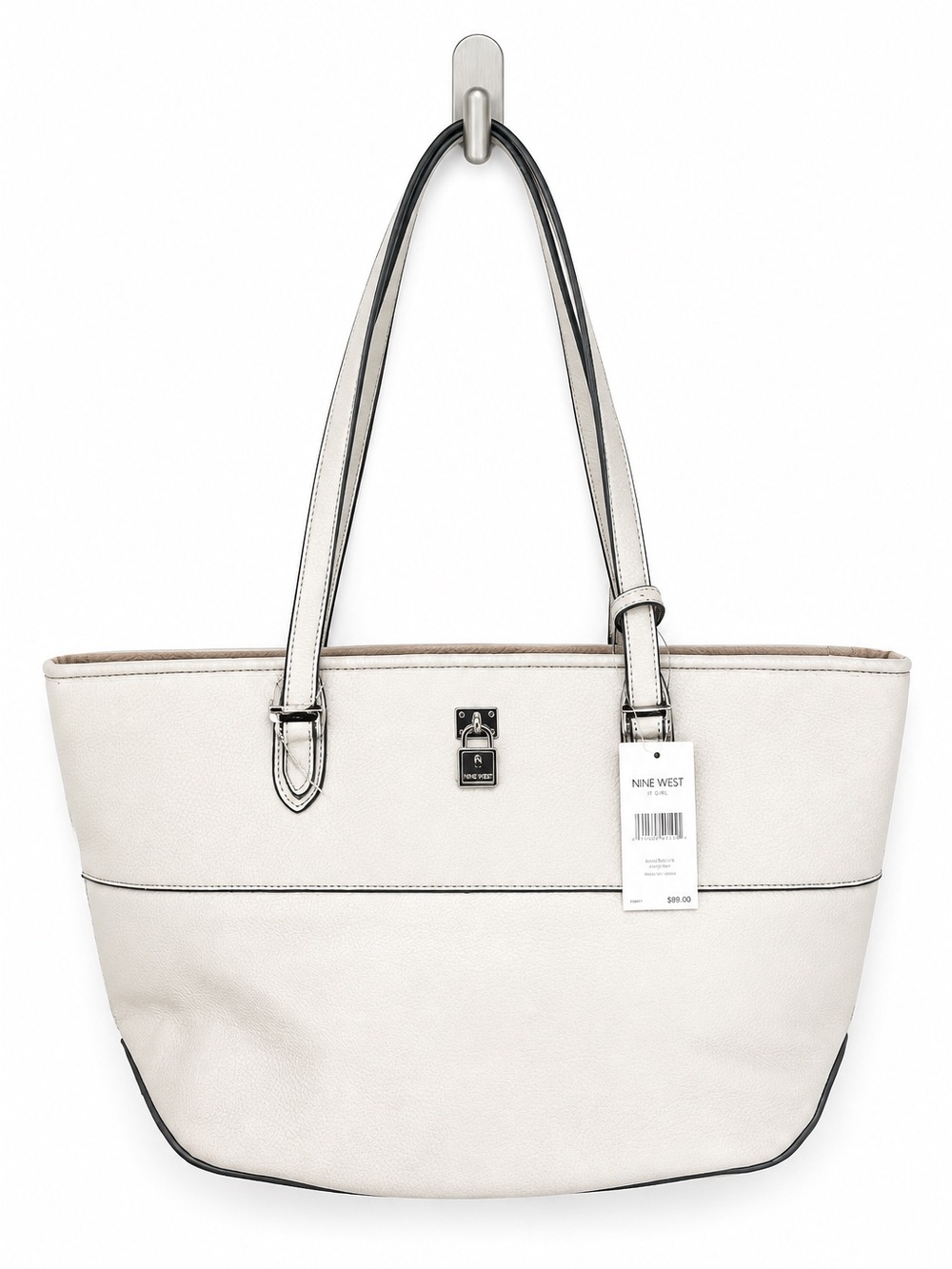 Nine West NWT Cream Large Tote Bag Zip Closures Silver Hardware